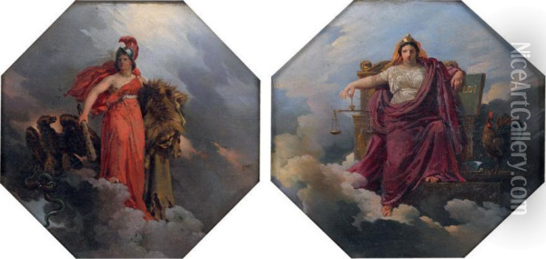 Allegorie De La Justice Allegorie De La Force Paire Oil Painting - Merry Joseph Blondel