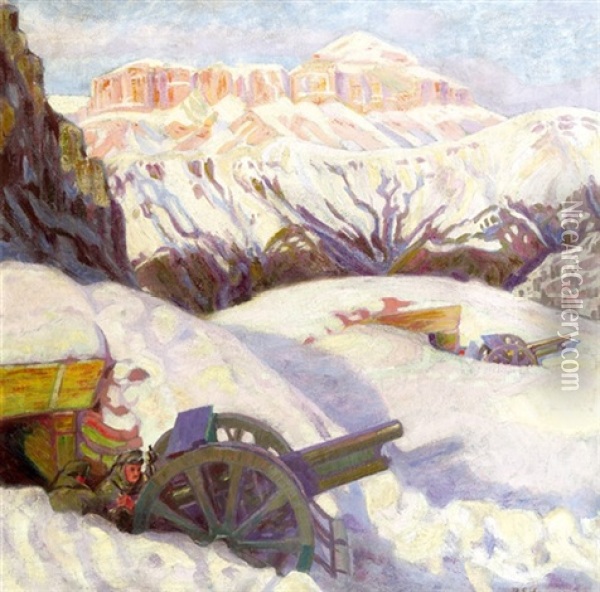 Artillerie In Den Dolomiten Oil Painting - Richard Carl Wagner
