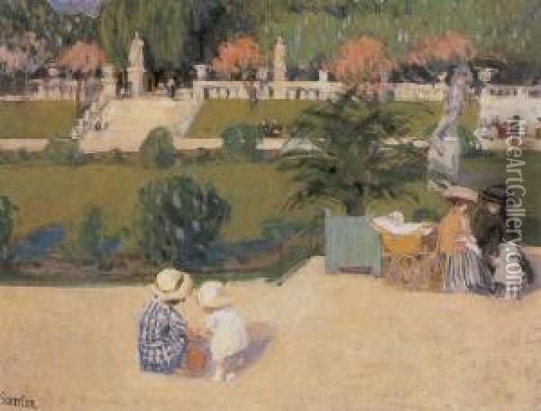 Children Playing In The Gardens Of Luxembourg Oil Painting - Martha Stettler