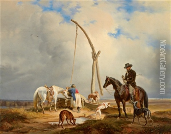 Rast Am Brunnen In Der Pusta Oil Painting - Karoly Sterio
