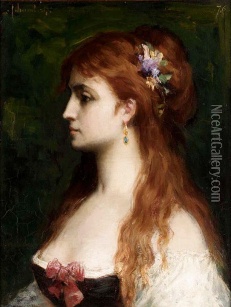 Portrait Of A Young Lady Oil Painting - Ferdinand Humbert