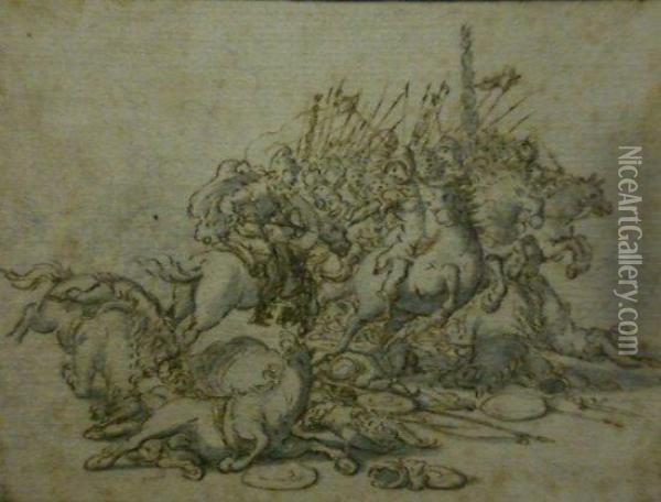 Engagement De Cavaliers Romains Oil Painting - Theodore de Bry