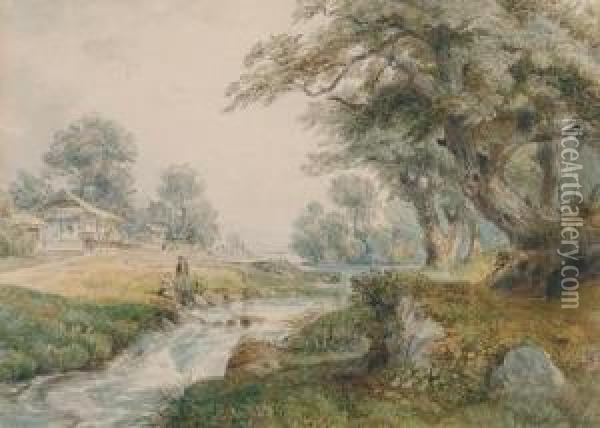 A Landscape With A Brook Oil Painting - Josef Hoger
