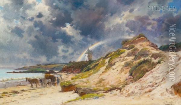 Beach Scene Oil Painting - Louis Marie Adrien Jourdeuil