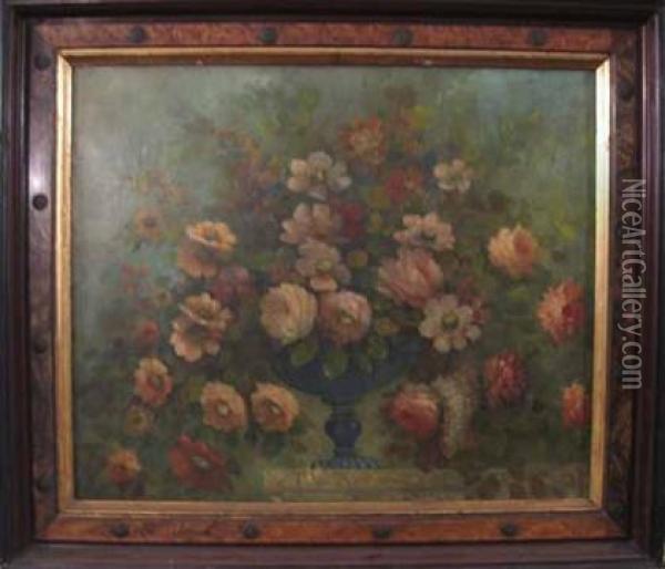 Flowers In An Urn Oil Painting - John J. Lane