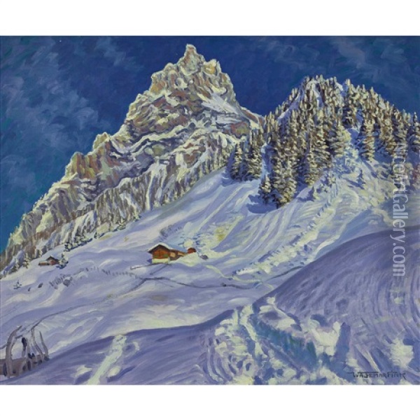 Kandersteg Im Winter Oil Painting - Waldemar Theophil Fink
