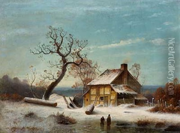 Winterlandschaft Mit Bauern Vor Dem Hof Oil Painting - Johann Gustav Lange