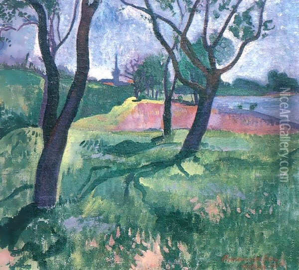 Trees in the Wet Grass 1908 Oil Painting - Frigyes Frank