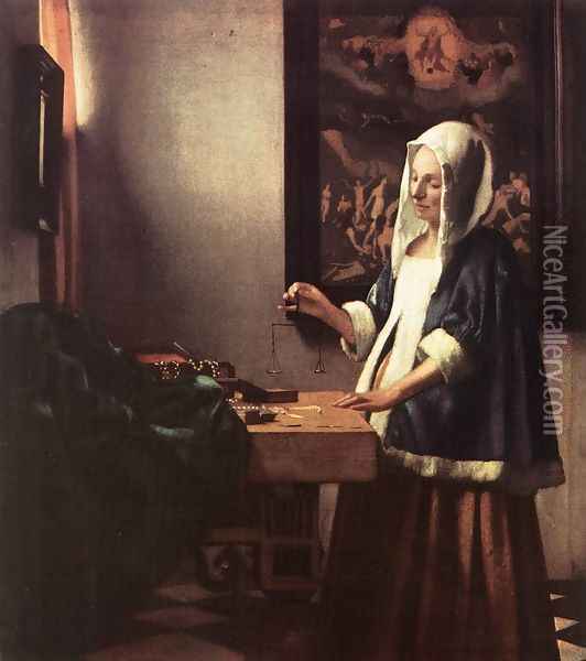 Woman Holding a Balance 1662-63 Oil Painting - Jan Vermeer Van Delft
