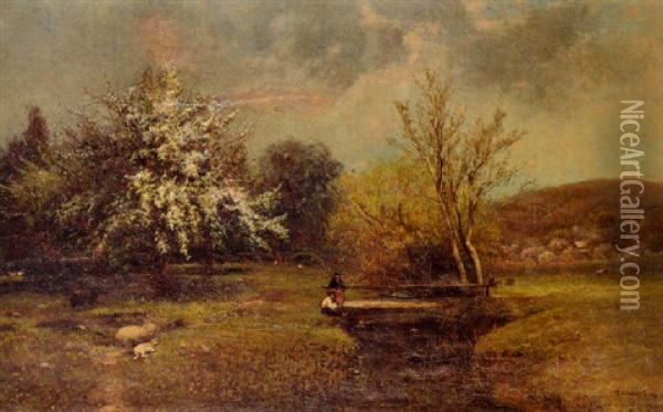 Landscape With Figures Oil Painting - Edward B. Gay