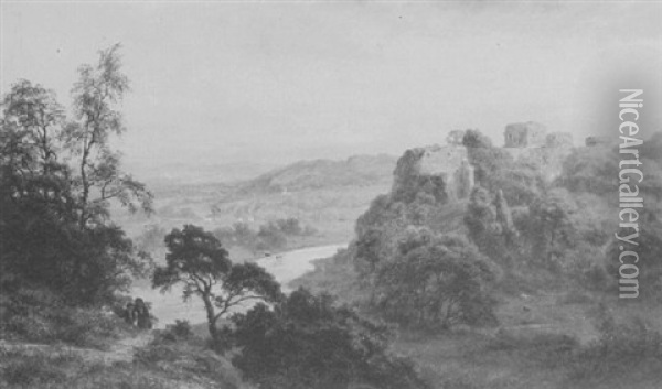 Goodrich Castle On The Wye Oil Painting - Robert Gallon