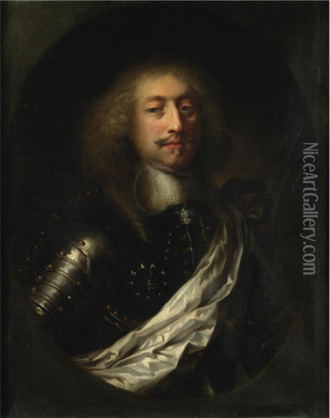 Portrait Of A Man, Half Length, Wearing Armour And A White Silk Sash Oil Painting - Claude Lefebvre