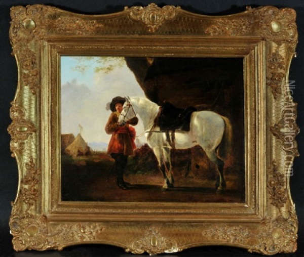 Musketier Mit Schimmel Oil Painting - Leopold Heinrich Voescher