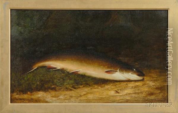 Brown Trout With Fly. Oil Painting - Walter M. Brackett