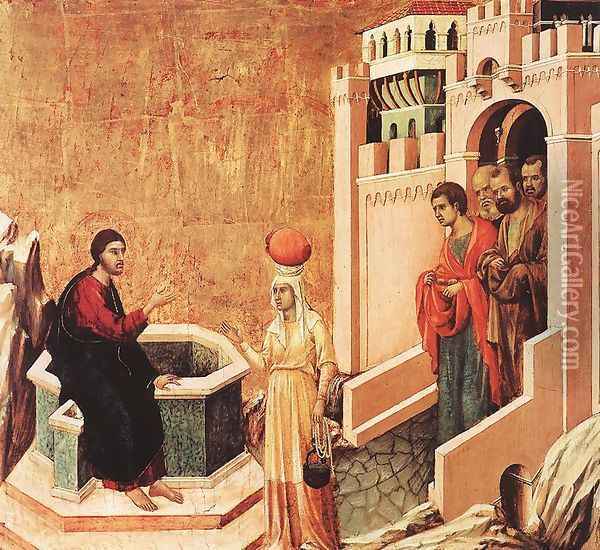 Christ and the Samaritan 1308-11 Oil Painting - Duccio Di Buoninsegna