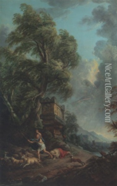 Le Tombeau De Neron Sous L'orage Oil Painting - Jean Baptiste Lallemand