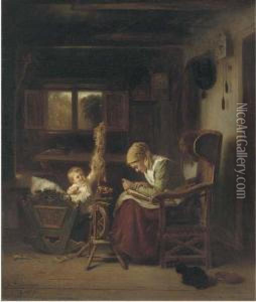 A Story For The Baby Oil Painting - August Heinrich Niedmann