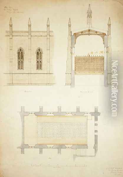 New College Oxford Design for New Hall Roof, 1865 2 Oil Painting - Sir George Gilbert Scott