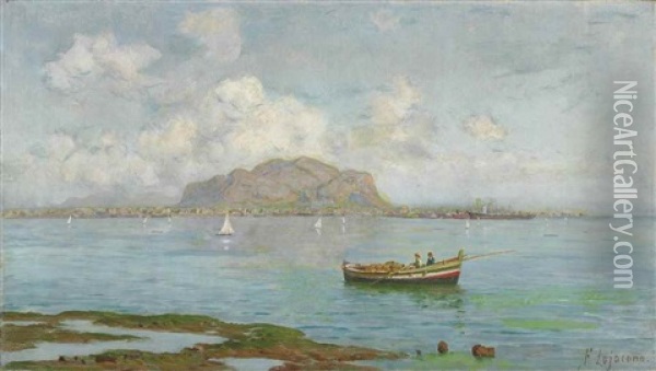 The Bay Of Palermo, Monte Pellegrino Beyond Oil Painting - Francesco (Luigi) Lojacono