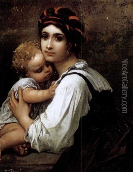A Mother And Child Oil Painting - Gustave Dore