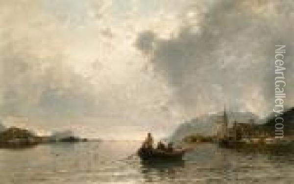 Fjordlandskap Med Fiskere 1887 Oil Painting - Georg Anton Rasmussen