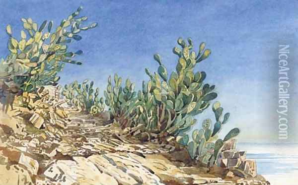 Prickly pears at Taormina Oil Painting - Augustus John Cuthbert Hare