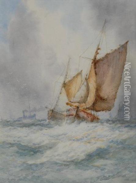 Fishing Boats In Full Sail Oil Painting - Robert Ernest Roe