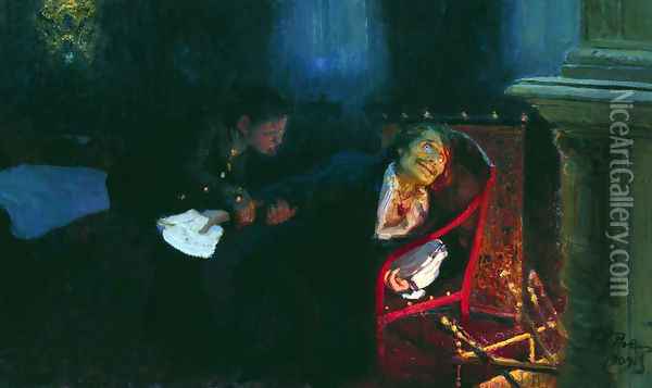 Gogol burning the manuscript of the second part of 'Dead Souls' Oil Painting - Ilya Efimovich Efimovich Repin