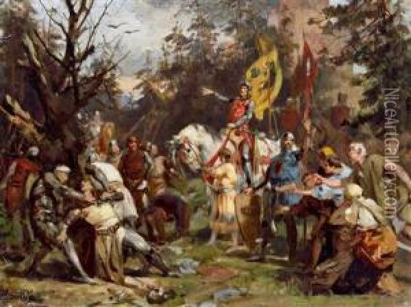 Historische Szene Aus Demmittelalter Oil Painting - Julius Schmid