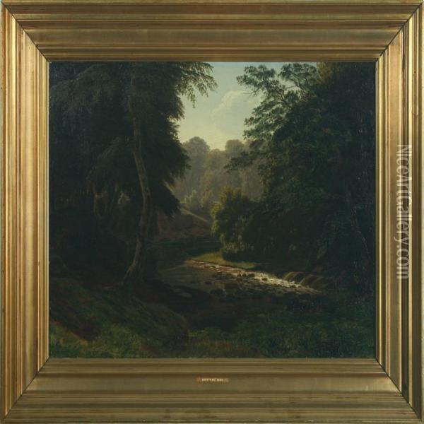 Forest Landscape With A Stream Oil Painting - Gotfred Rump