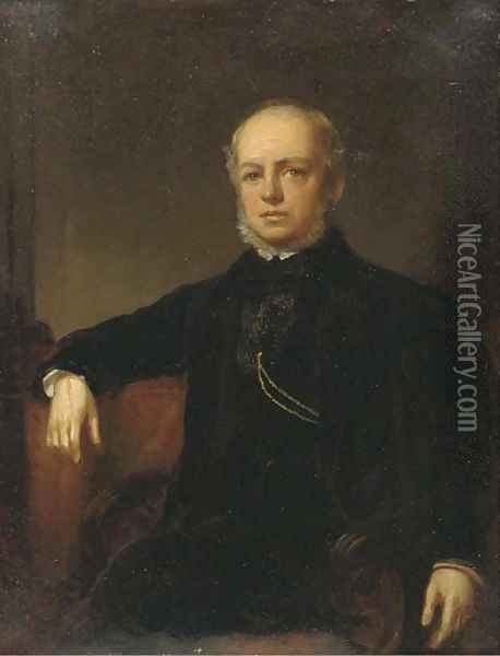Portrait of a gentleman, small three-quarter-length, in a black suit Oil Painting - English School