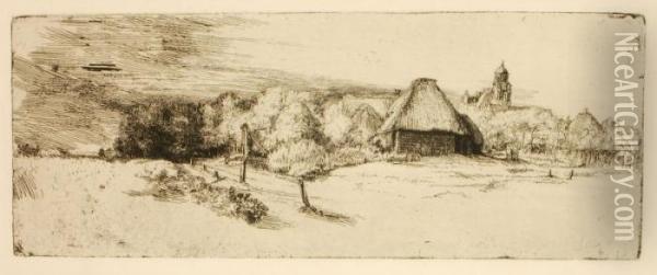 Landschaft Mit Baumen, Bauernhausern Und Turm Oil Painting - Rembrandt Van Rijn