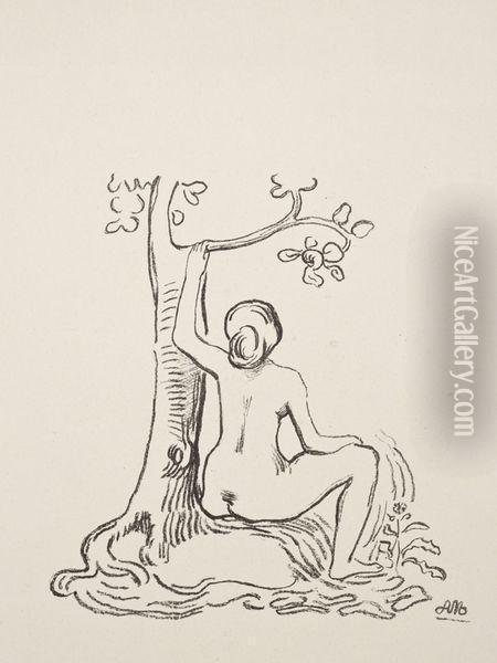 Femme Nue Assise Sous Un Arbre Oil Painting - Aristide Maillol