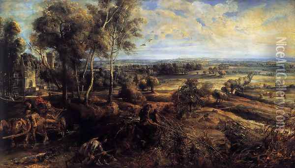 An Autumn Landscape with a View of Het Steen c. 1635 Oil Painting - Peter Paul Rubens