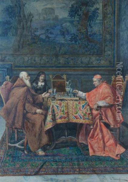 Cardinal And Monk Playing Chess Oil Painting - Enrico Tarenghi