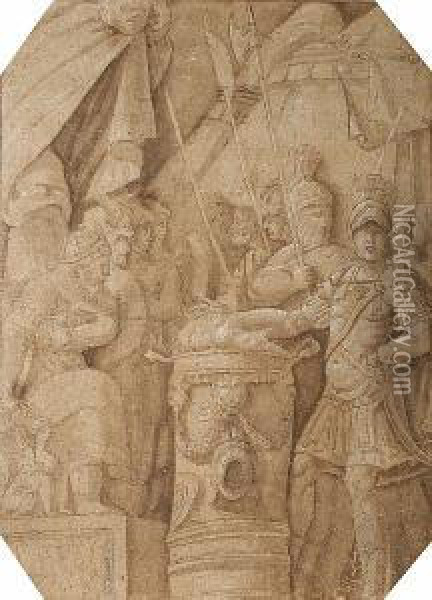 Mucius Scaevola Oil Painting - Polidoro Da Caravaggio (Caldara)
