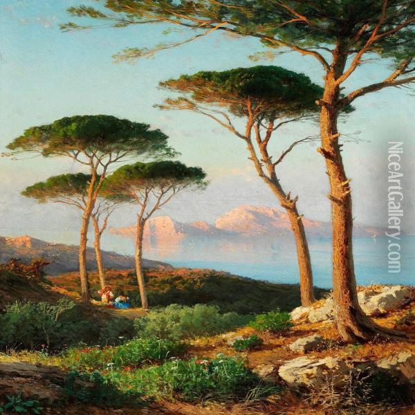 Coastal View With Tall Pines, Italy Oil Painting - Alessandro la Volpe