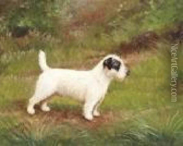 Terrier In A Landscape Oil Painting - Henry Crowther