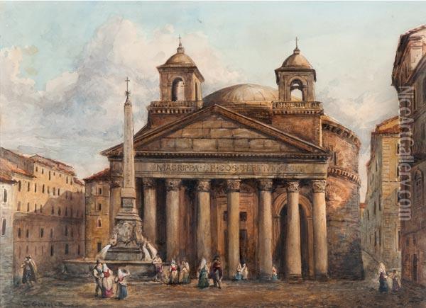 Popolani A Piazza Del Pantheon Oil Painting - Carl Goebel