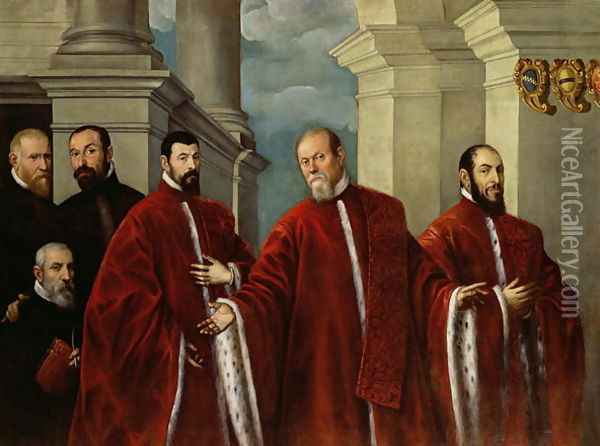 Portrait of Three Lawyers and Three Notaries, 1623 Oil Painting - Domenico Tintoretto