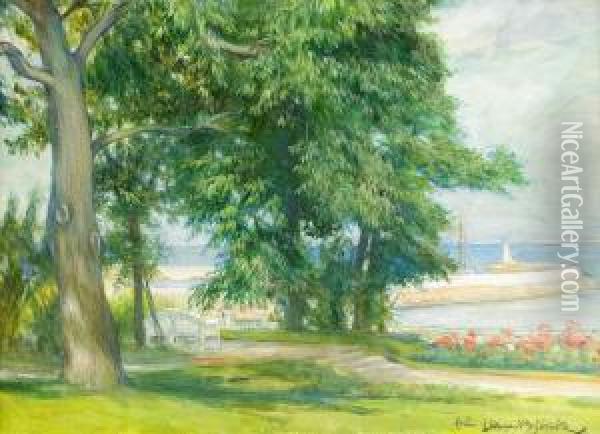 Strandpromenad I Sommargronska Oil Painting - Gustav Oscar Bjorck