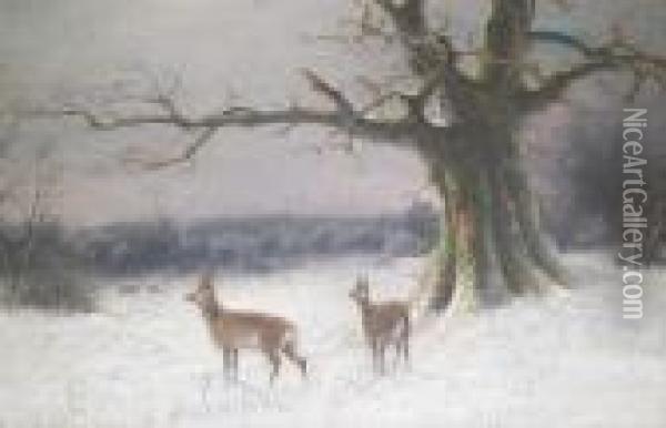 Deerin A Winter Landscape Oil Painting - Nils Hans Christiansen