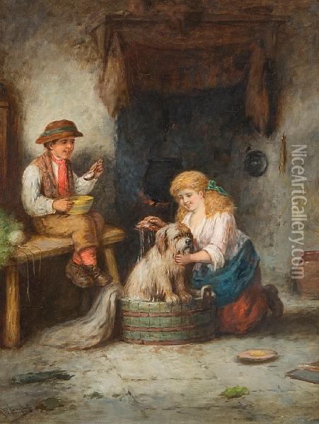 Dancing The Jig; And Bath Time Oil Painting - Mark W. Langlois