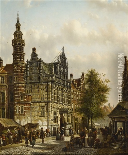 Old City Hall, The Hague Oil Painting - Johannes Franciscus Spohler