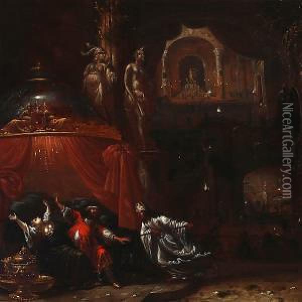 Pinchas Killing Zimri And Kozbi, Daughter Of The Prince Of Midian Oil Painting - Rombout Van Troyen