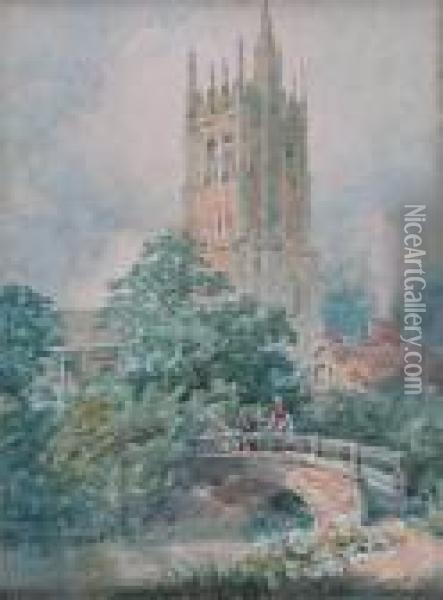 A Bristol Street Scene; View Of Bitton Oil Painting - Alfred Edward Parkman