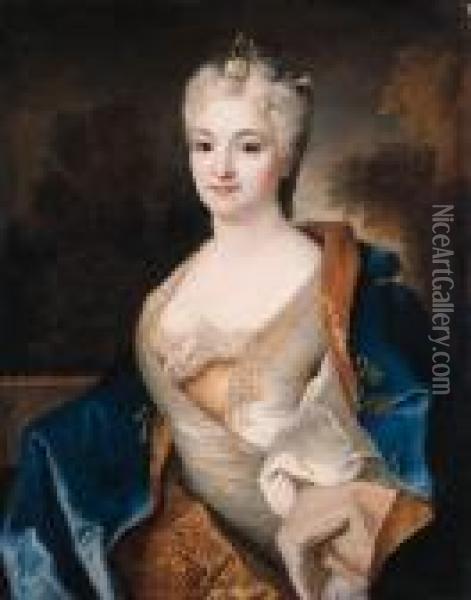 Portrait D'une Dame Sur Une Terrasse Oil Painting - Nicolas de Largillierre