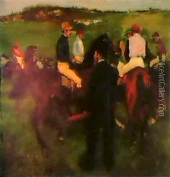 Les Chevaux De Courses (sortie Du Pesage) Oil Painting - Edgar Degas