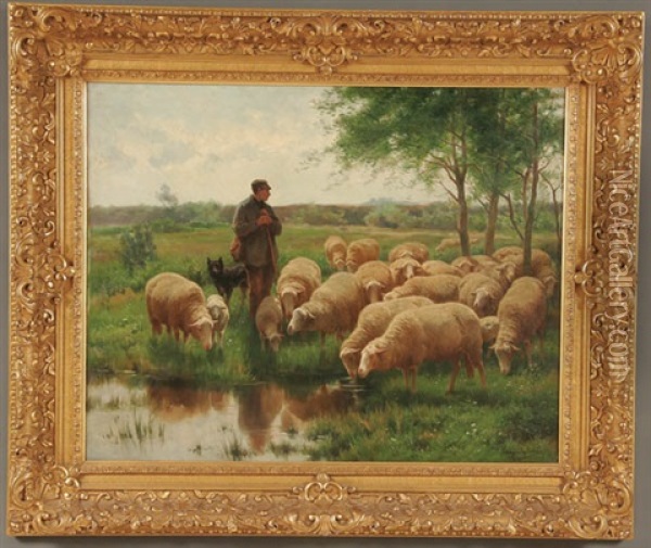 A Shepherd Watering His Sheep Oil Painting - Frans De Beul