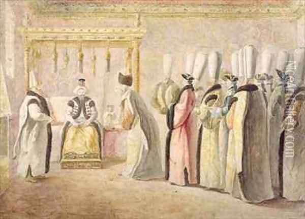 Farewell Audience of French Ambassador Charles Gravier 1717-87 Comte de Vergennes with the Sultan Mustafa III 1717-74 in Constantinople Oil Painting - Antoine de Favray